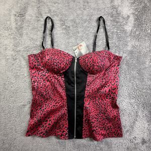 GUESS Crimson Red Leopard Print Zip Front Bustier Corset Top XL NWT